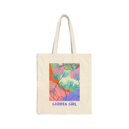 Garden Girl Cotton Canvas Tote Bag - abstract