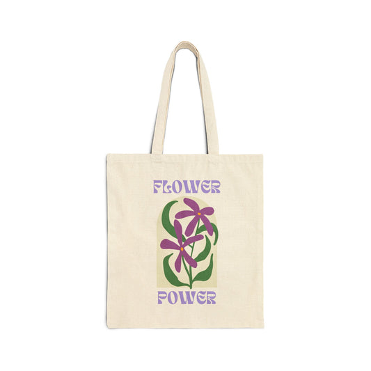 Flower Power Cotton Canvas Tote Bag- Purple
