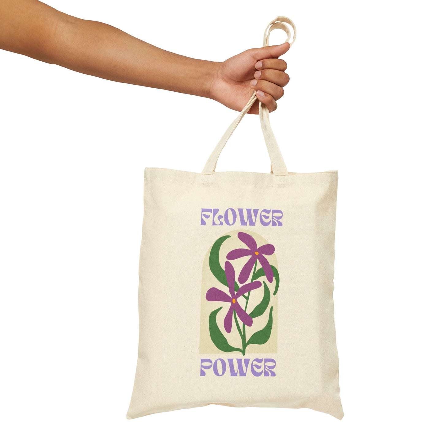 Flower Power Cotton Canvas Tote Bag- Purple